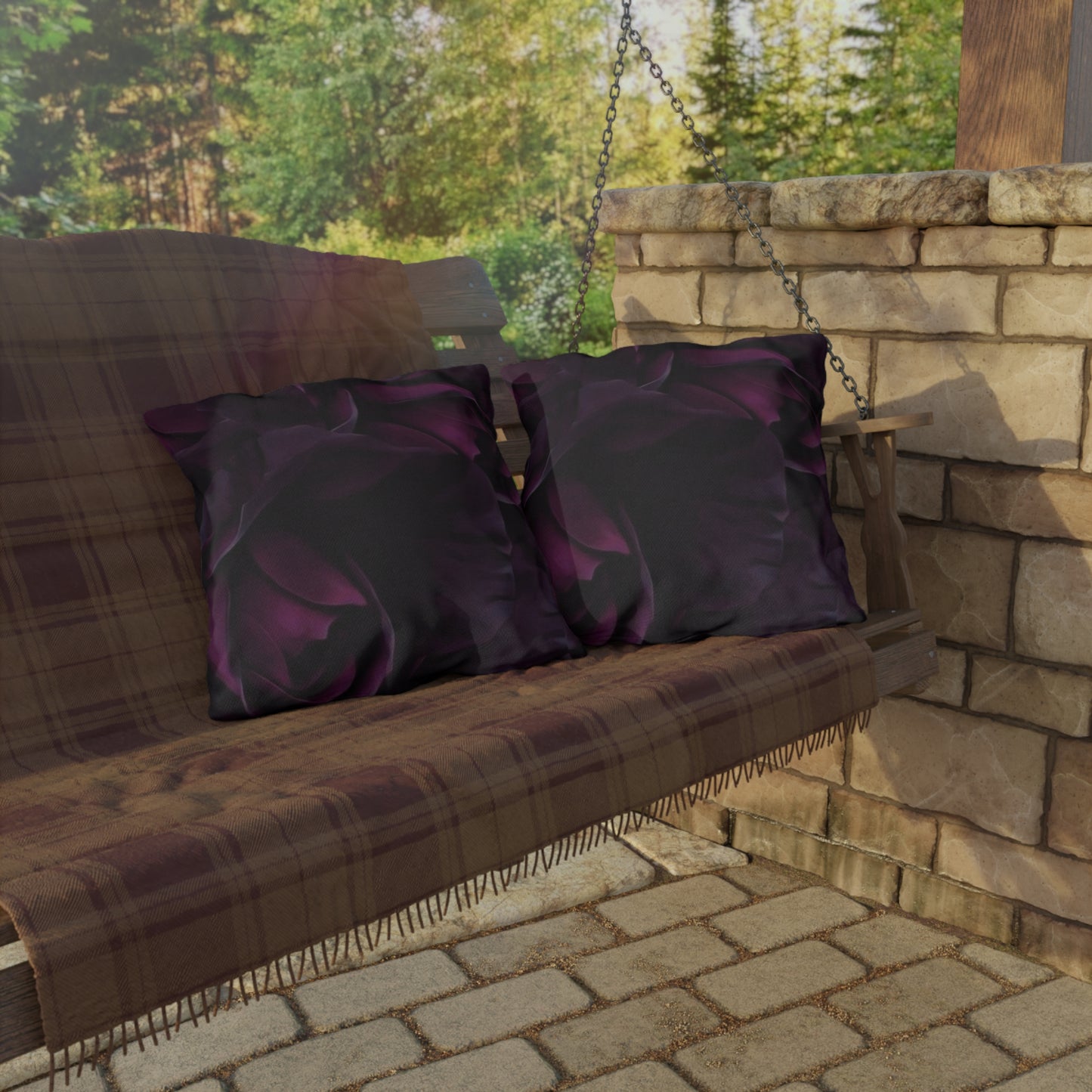 Dark Purple Floral Outdoor Pillow