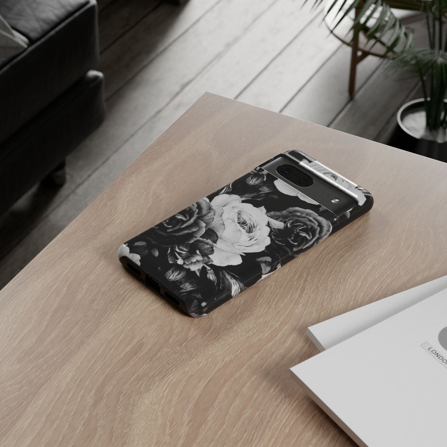 Black and White Floral Tough Phone Case