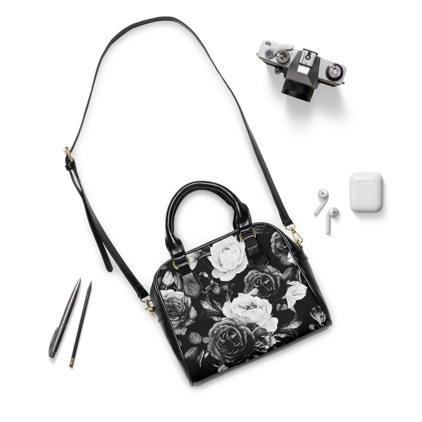Black and White Floral Handbag
