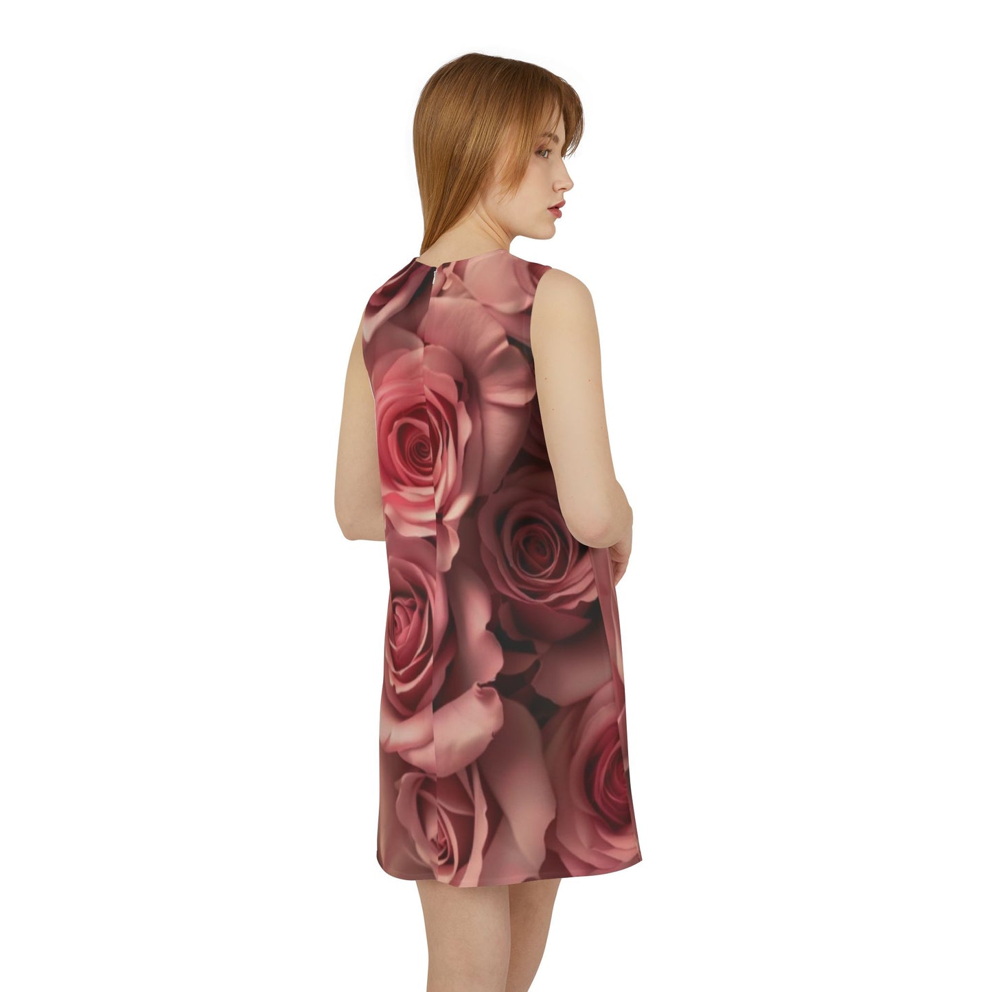 Pink Roses Sleeveless Dress