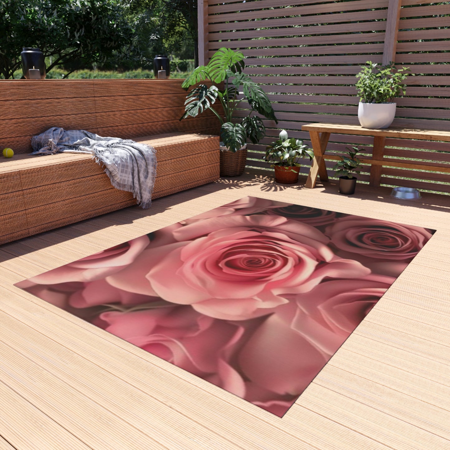 Pink Roses Outdoor Rug