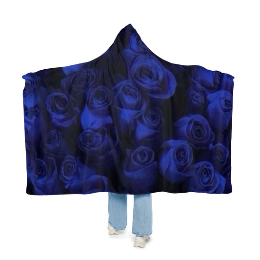 Dark Blue Roses Hood Blanket