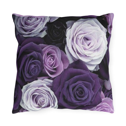  Purple Roses Floral Outdoor Pillow