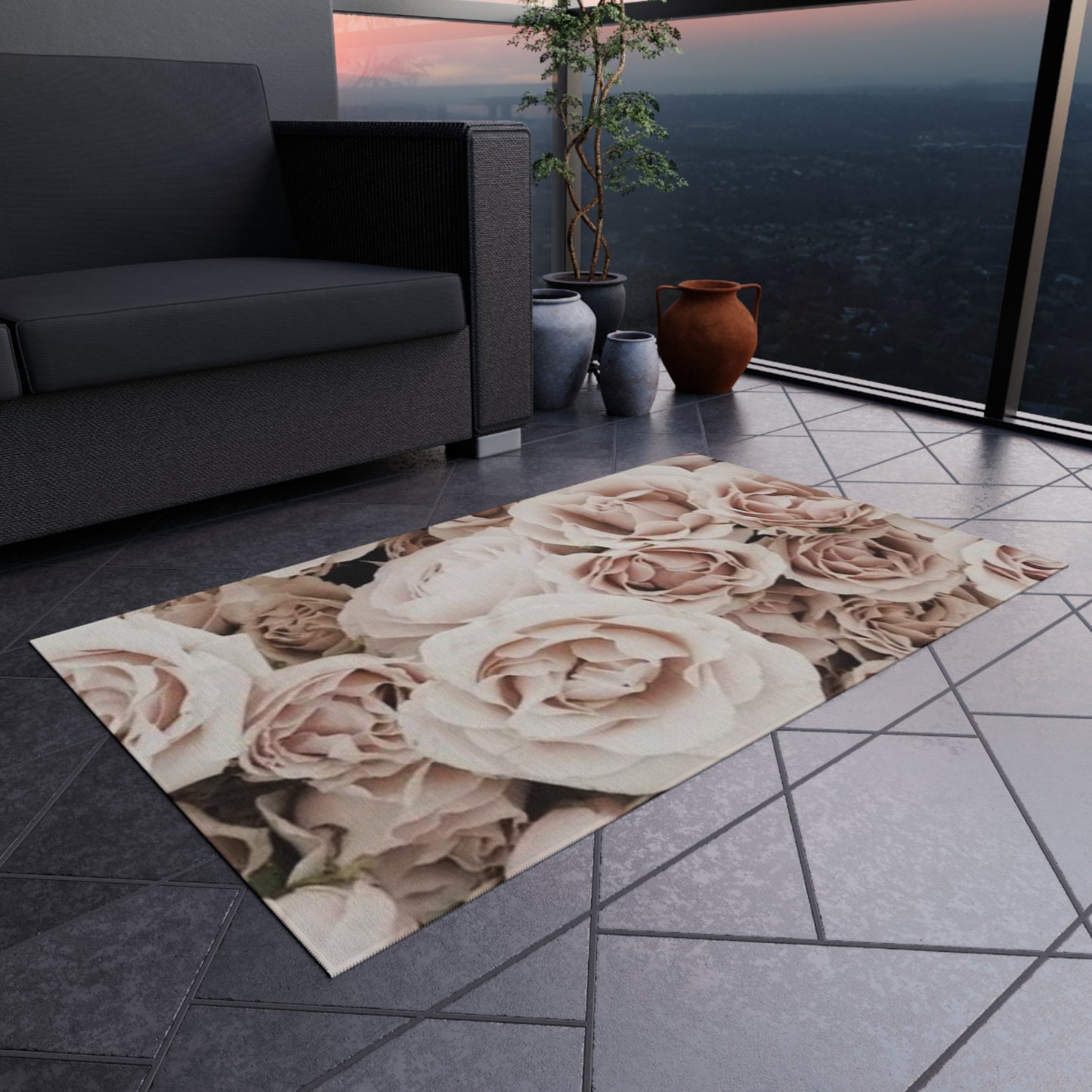 Light Pink Roses Outdoor Rug