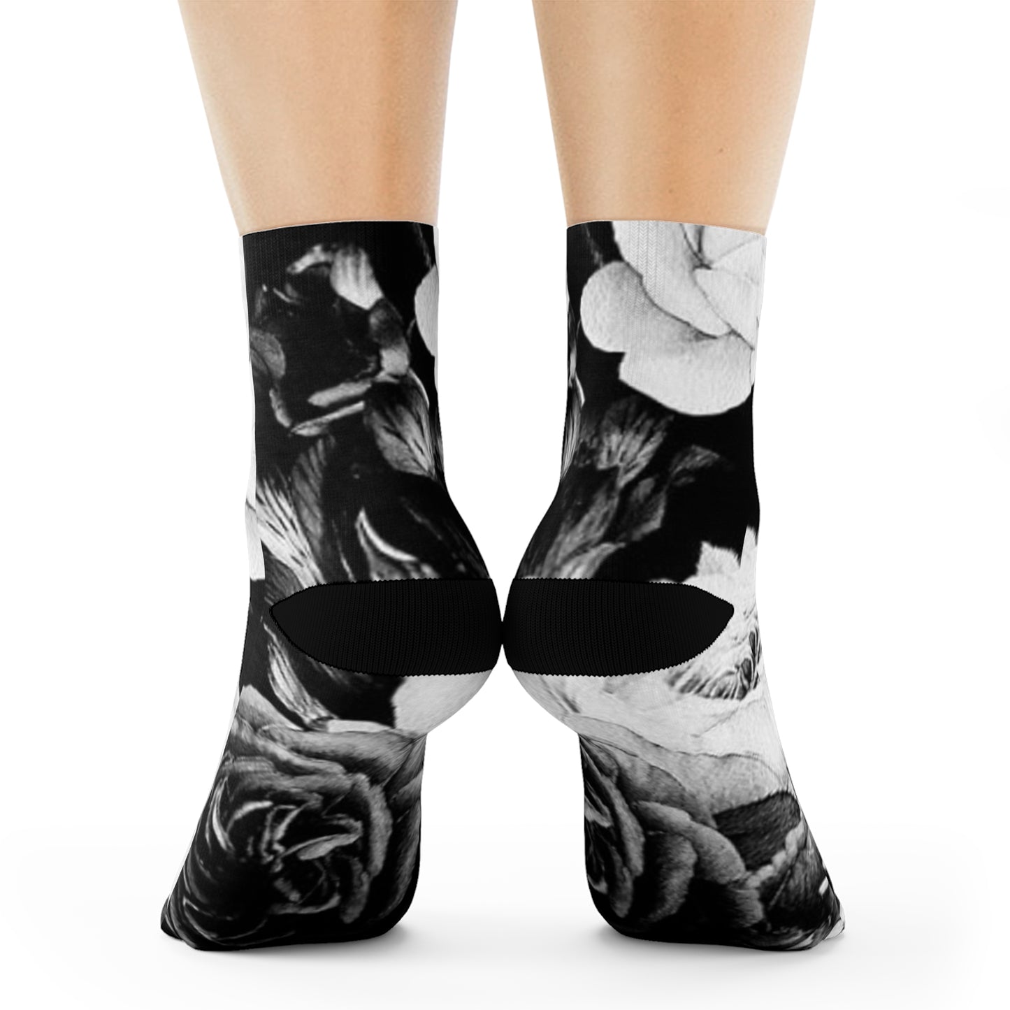 Black & White Floral Crew Socks