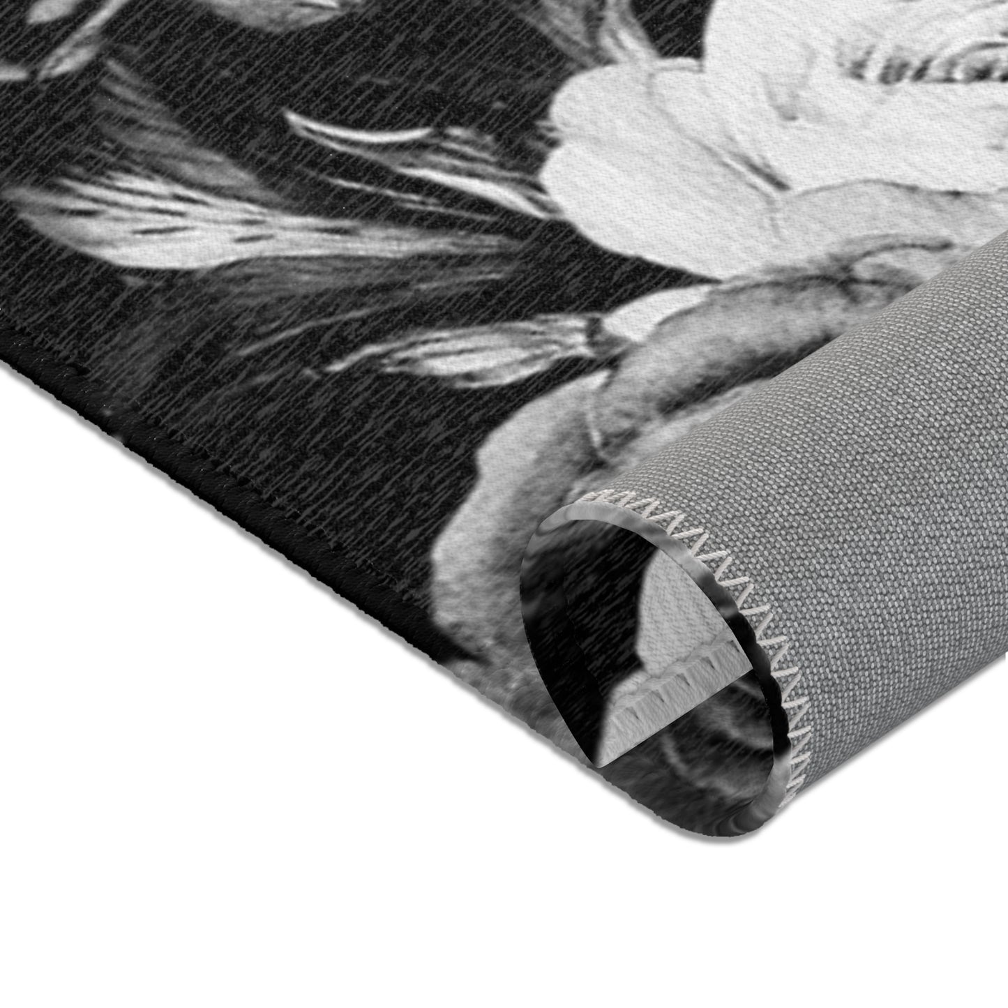 Black and White Floral Design Area Rugs