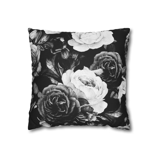 Floral Square Pillowcase – Black & White Design