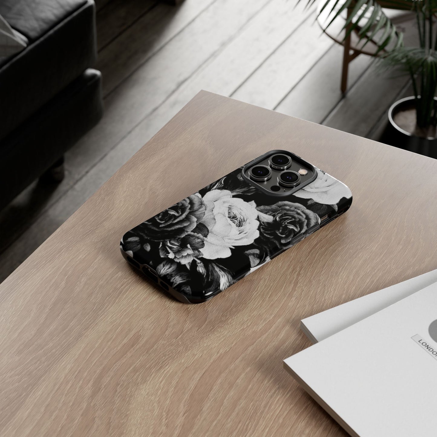 Black and White Floral Tough Phone Case