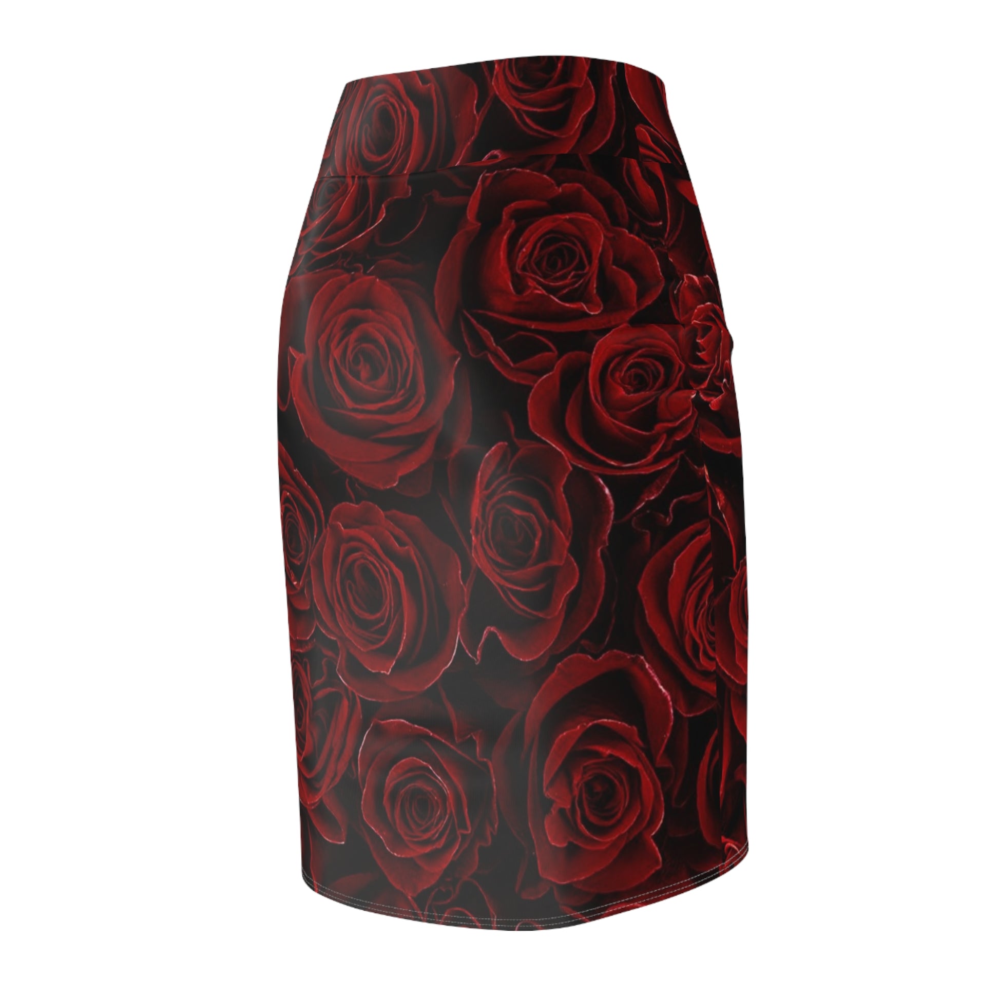 Red Roses Floral Pencil Skirt – Bold & Chic