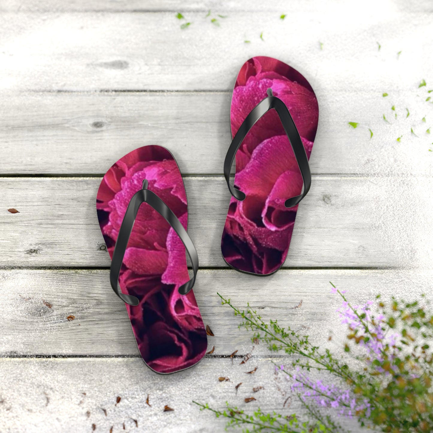 Magenta All Over Floral Design Flip Flops