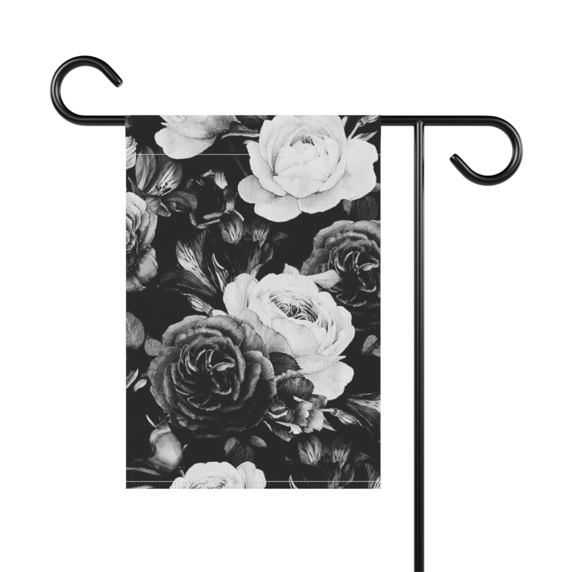 Black & White Floral Garden and House Banner – Minimalist Outdoor Decor