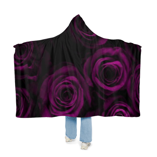 Dark Purple Roses Hood Blanket