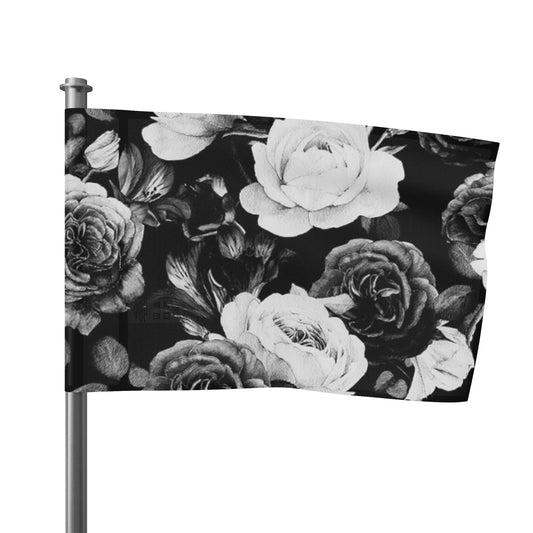 Black and White Floral Design Flag