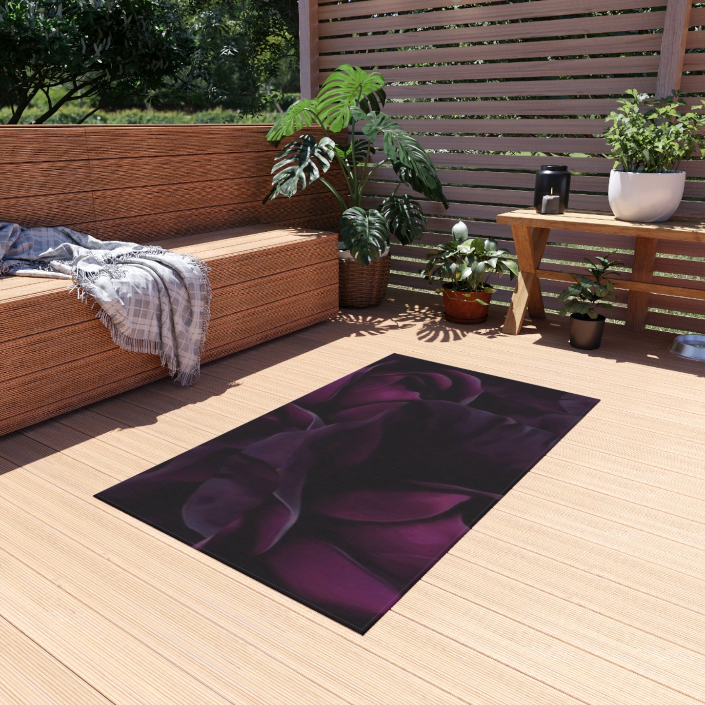 Dark Purple Floral Outdoor Rug