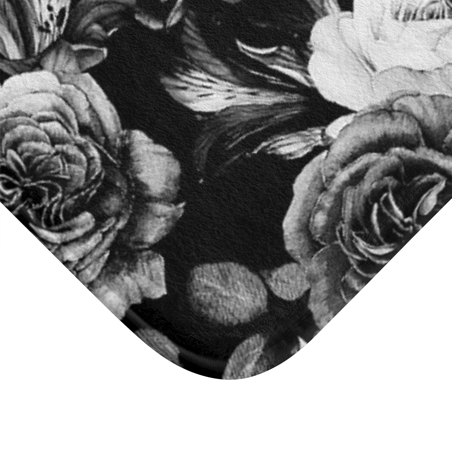 Black and White Floral Design Bath Mat