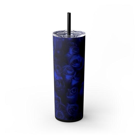 Dark Blue Roses Skinny Tumbler – Durable Stainless Steel 20 oz