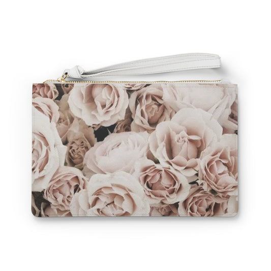 Light Pink Roses Floral Leather Clutch Bag for Women