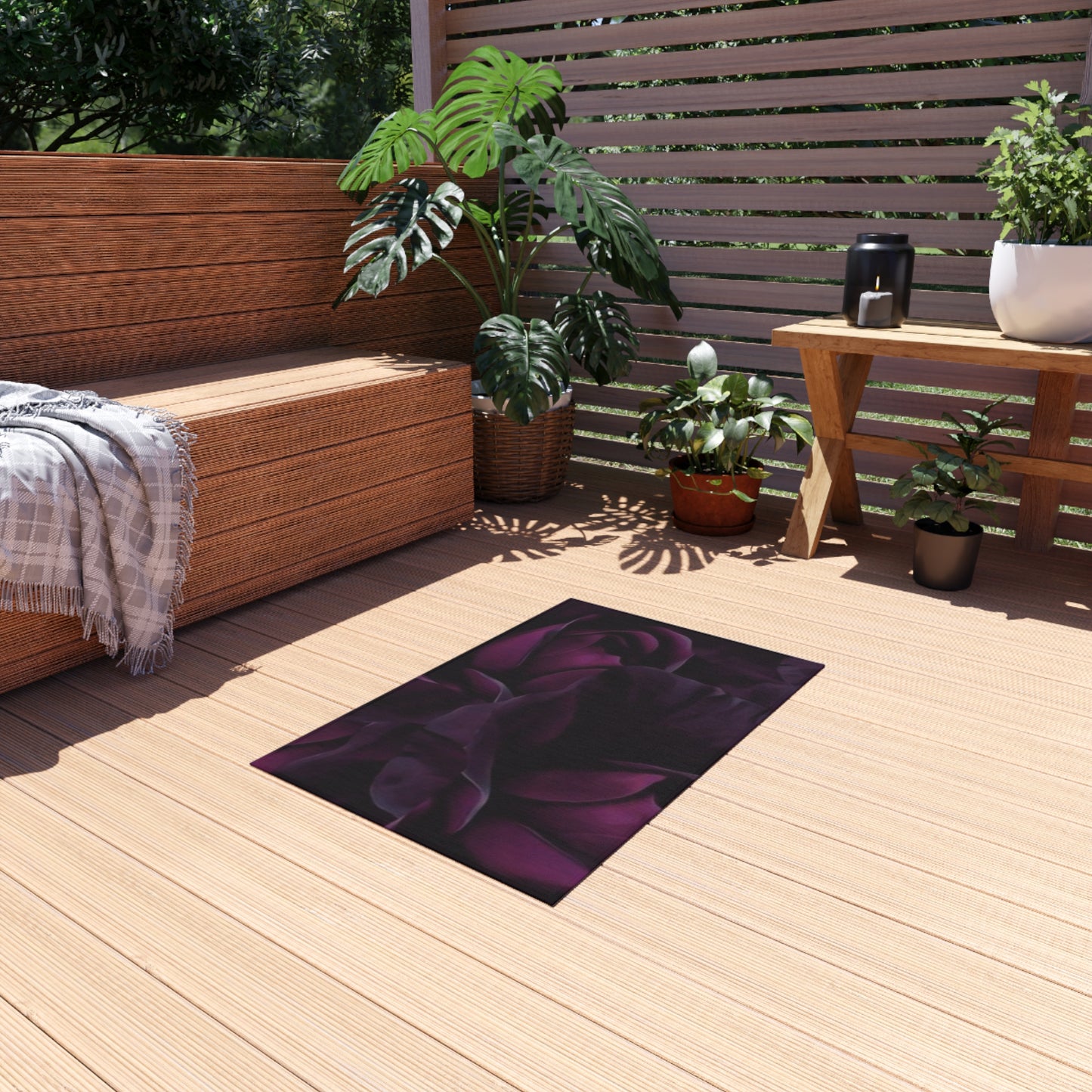Dark Purple Floral Outdoor Rug