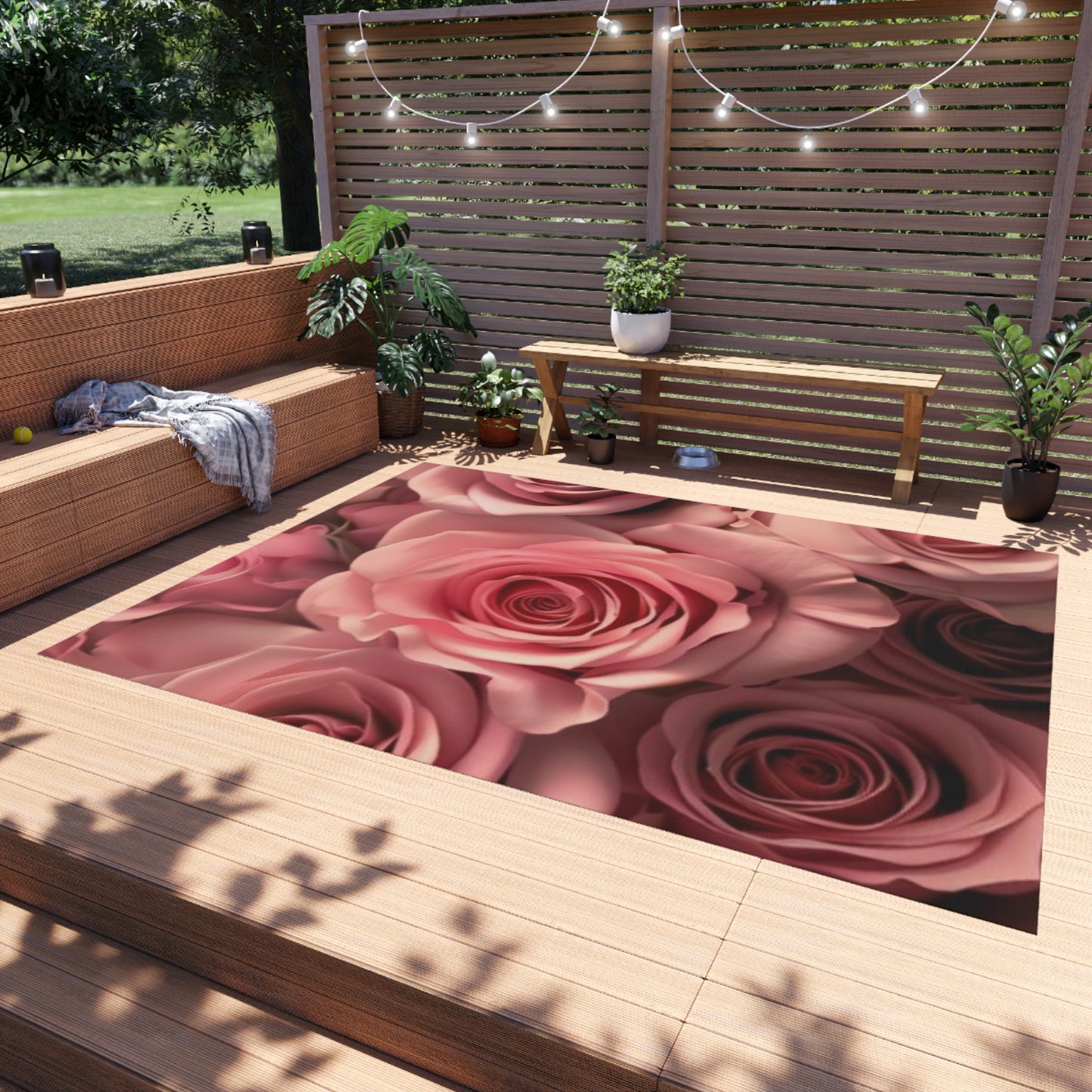 Pink Roses Outdoor Rug