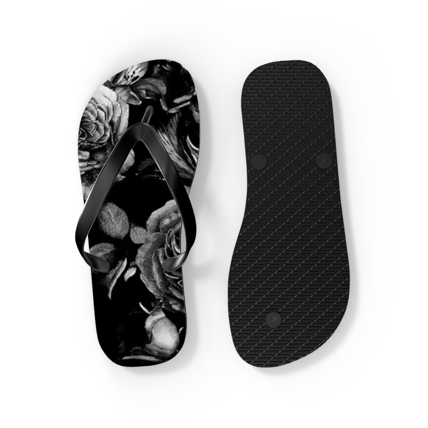 Black and White Floral Design Flip Flops