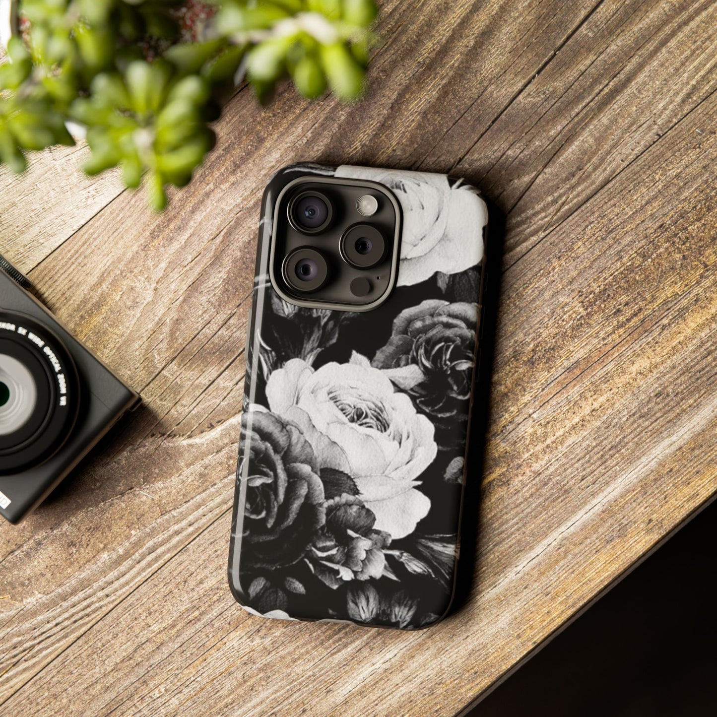 Black and White Floral Tough Phone Case