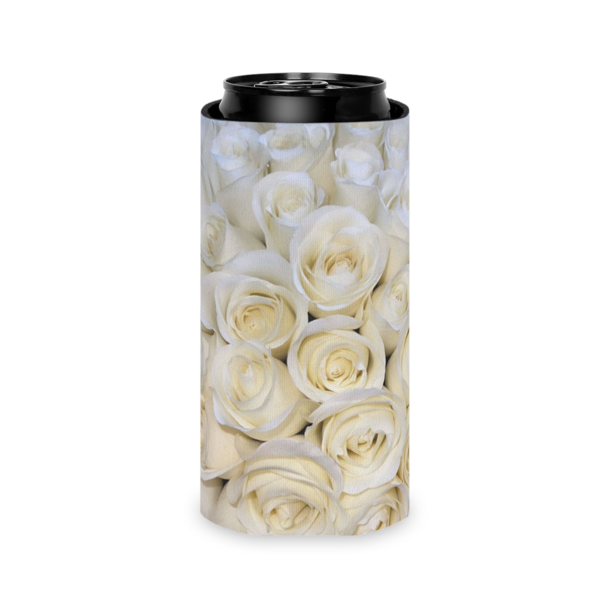 Floral Can Cooler - White Roses Design
