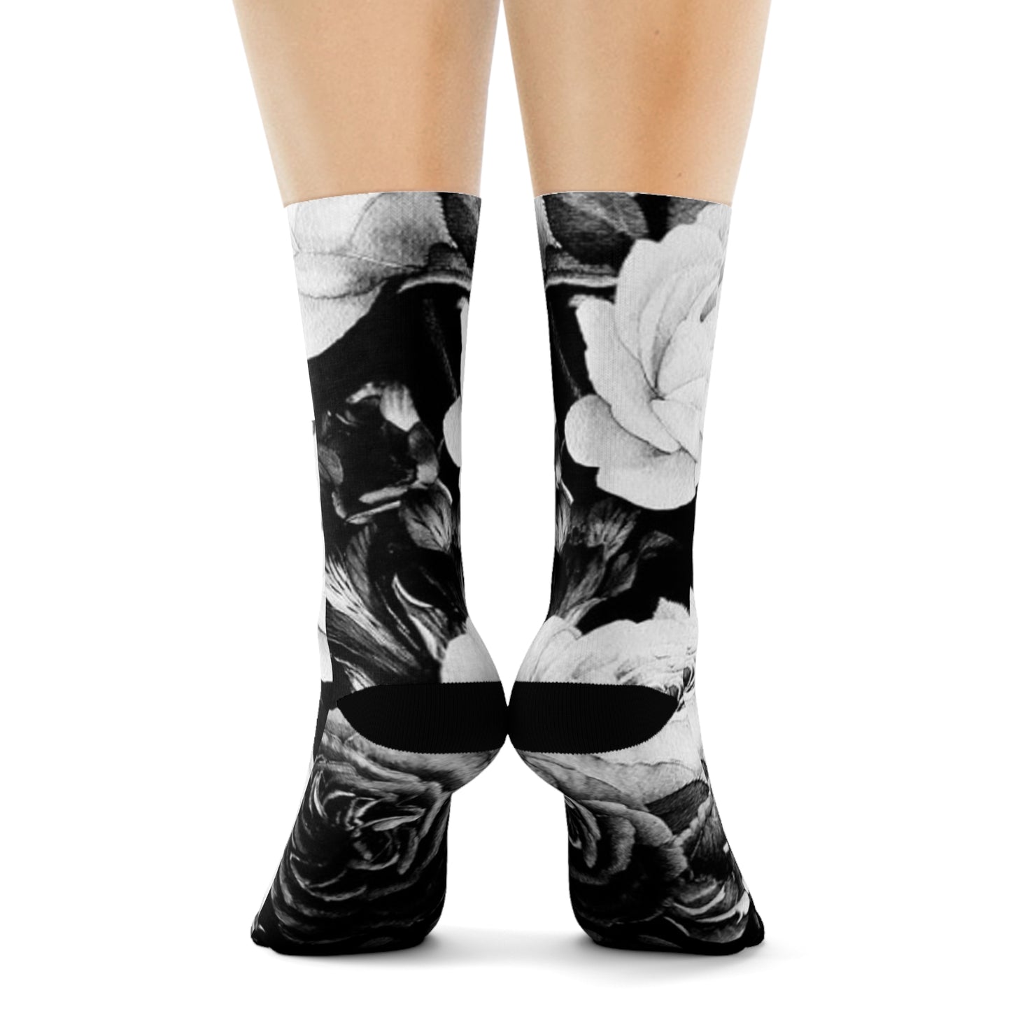 Black & White Floral Crew Socks