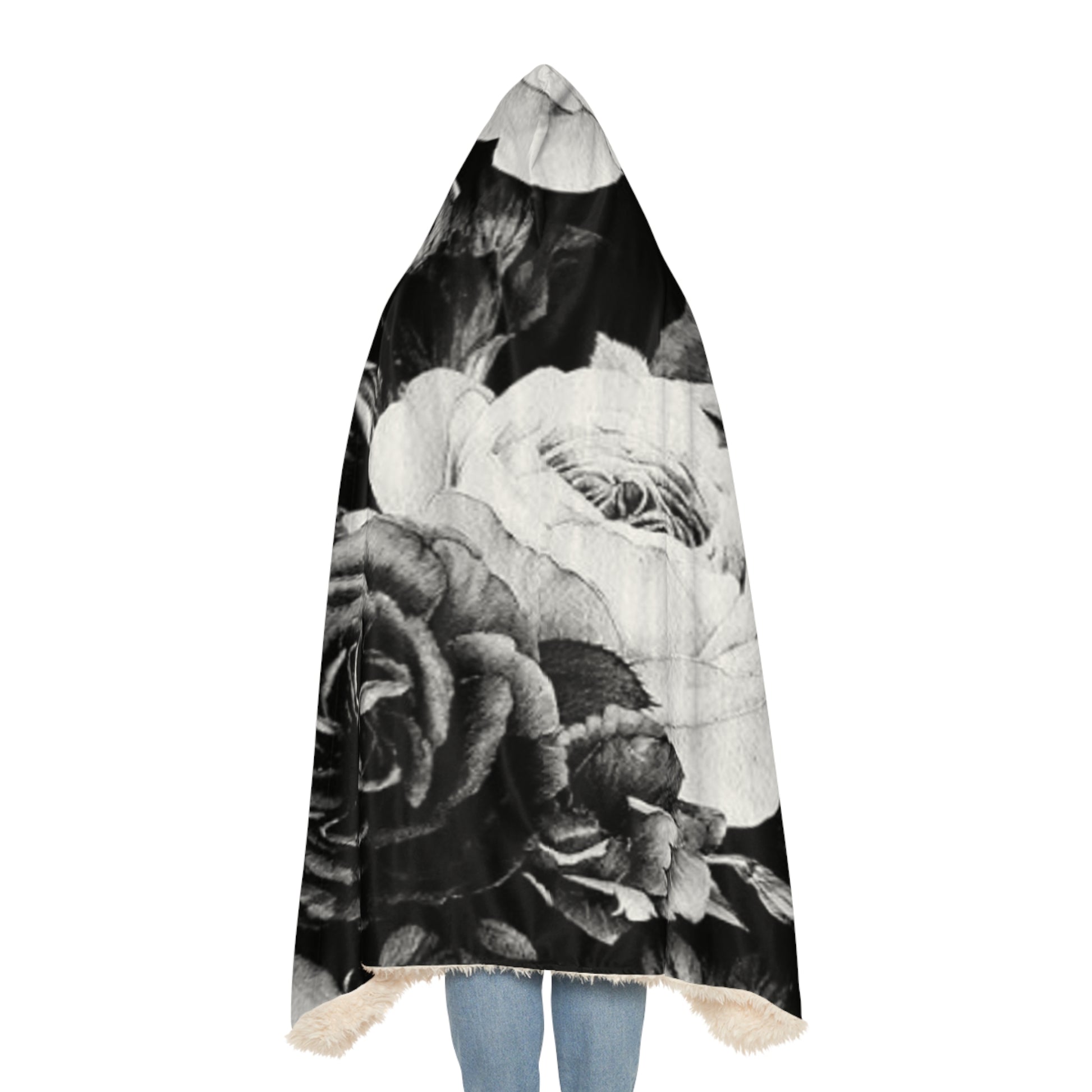 Black & White Floral Hooded Blanket – Cozy & Stylish Wrap