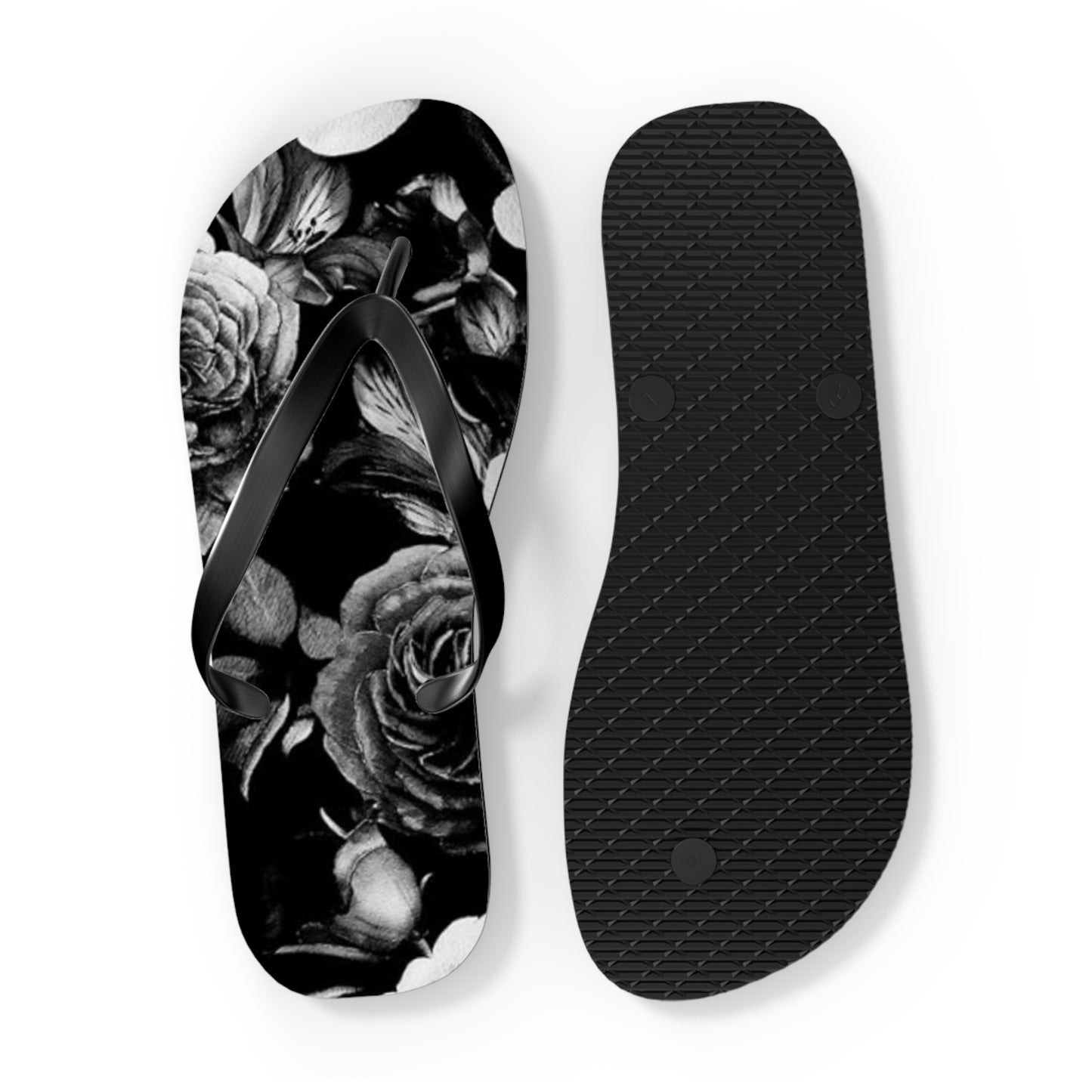 Black and White Floral Design Flip Flops