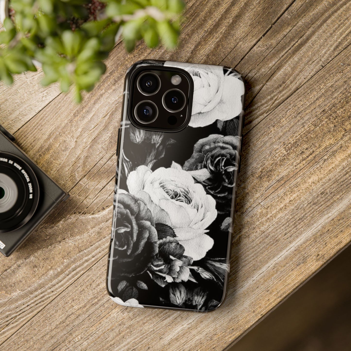 Black and White Floral Tough Phone Case