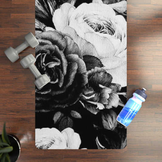 Black and White Floral Design Exercise Mat