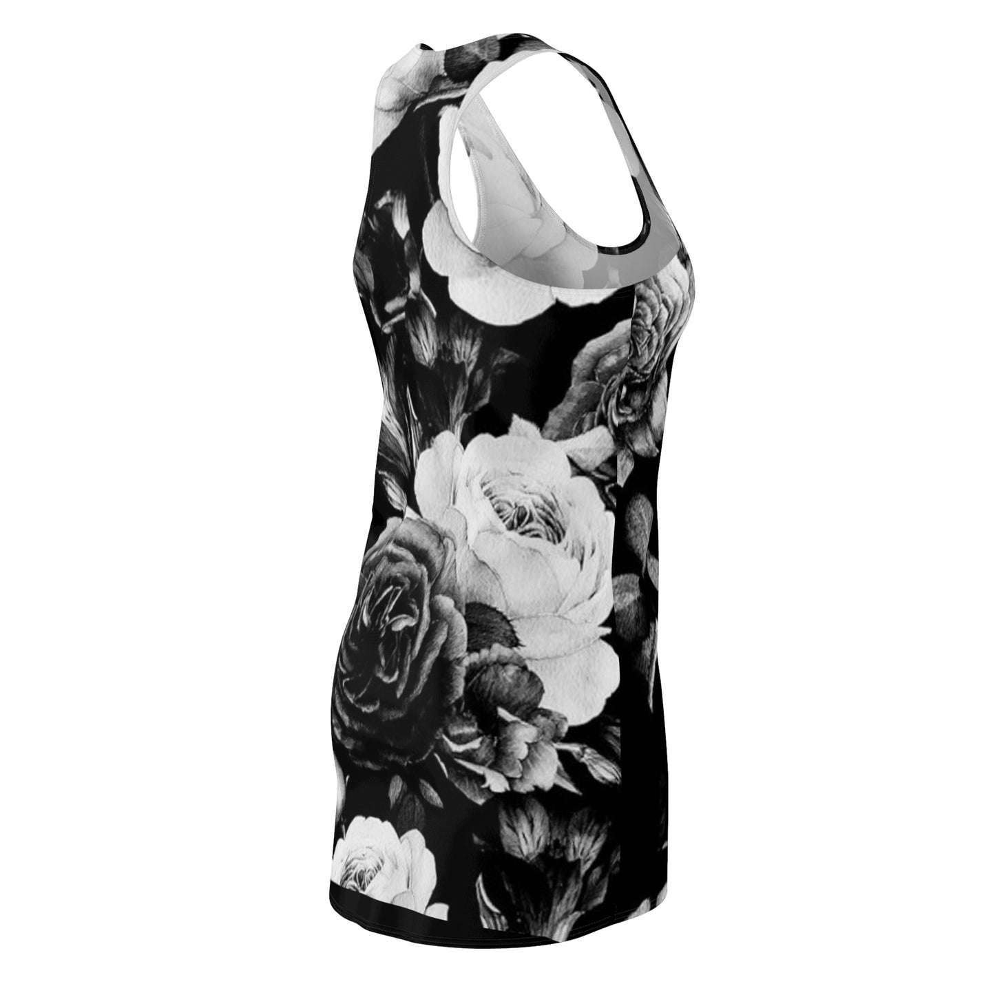Black and White Floral Design Racerback Dress