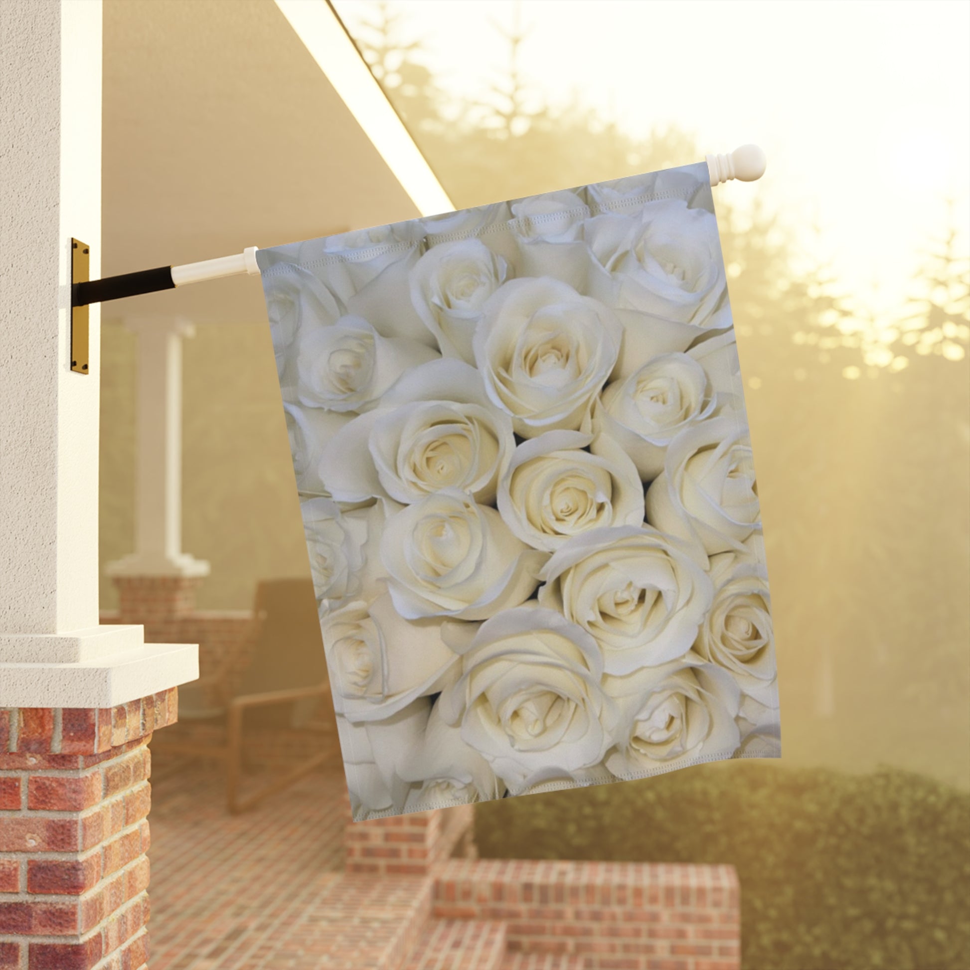 White Roses Floral Garden and House Banner 