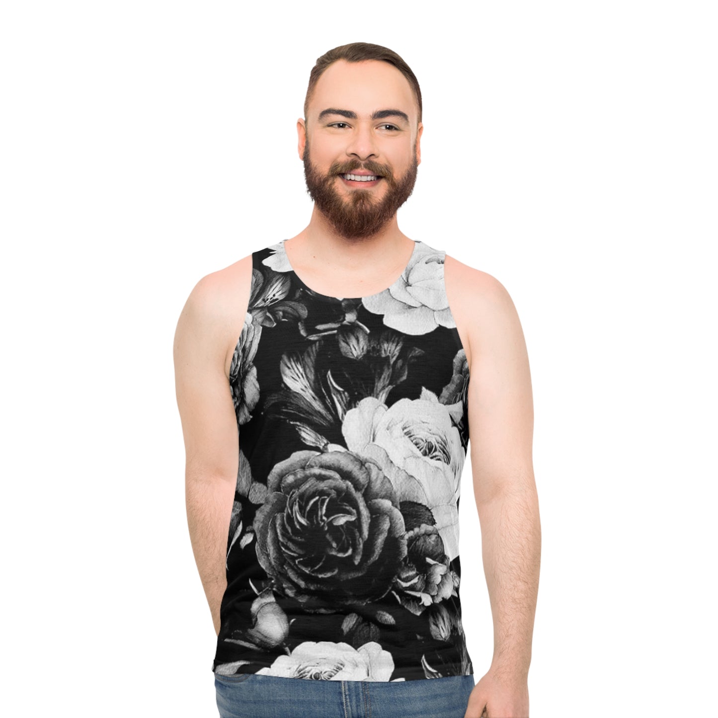Black and White Floral Design Tank Top
