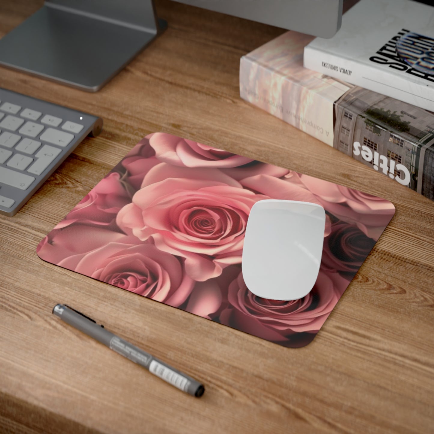 Pink Roses Desk Mouse Pad