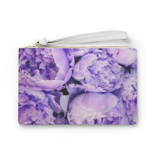 Purple Peony Floral Leather Clutch Bag for Women
