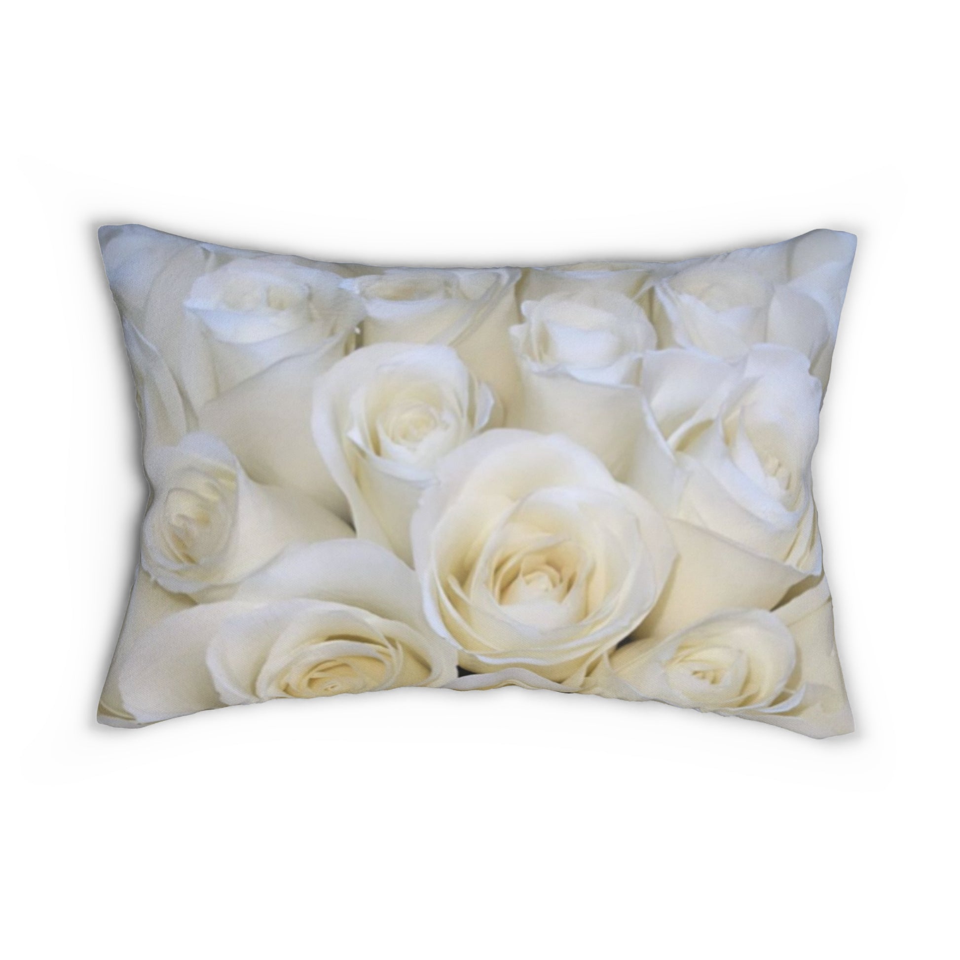 Floral Lumbar Pillow – White Roses Design