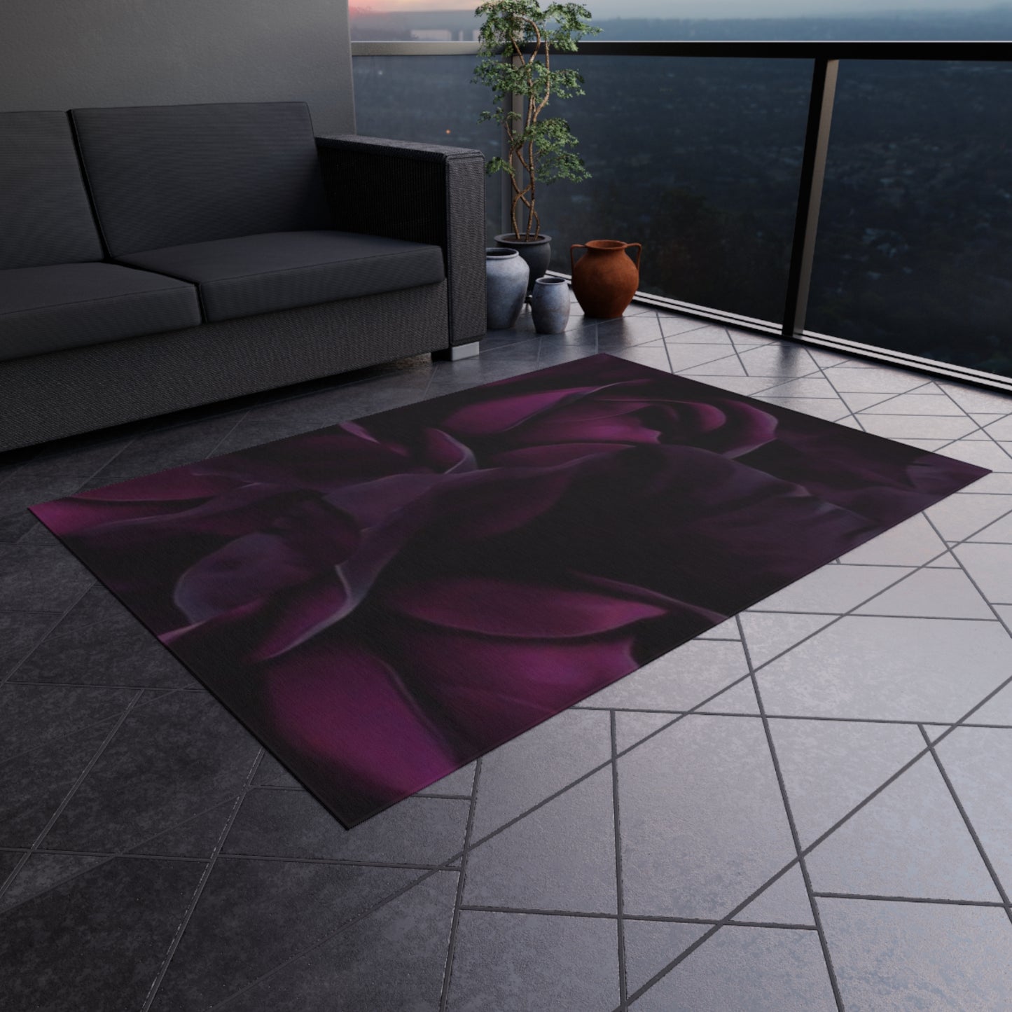 Dark Purple Floral Outdoor Rug