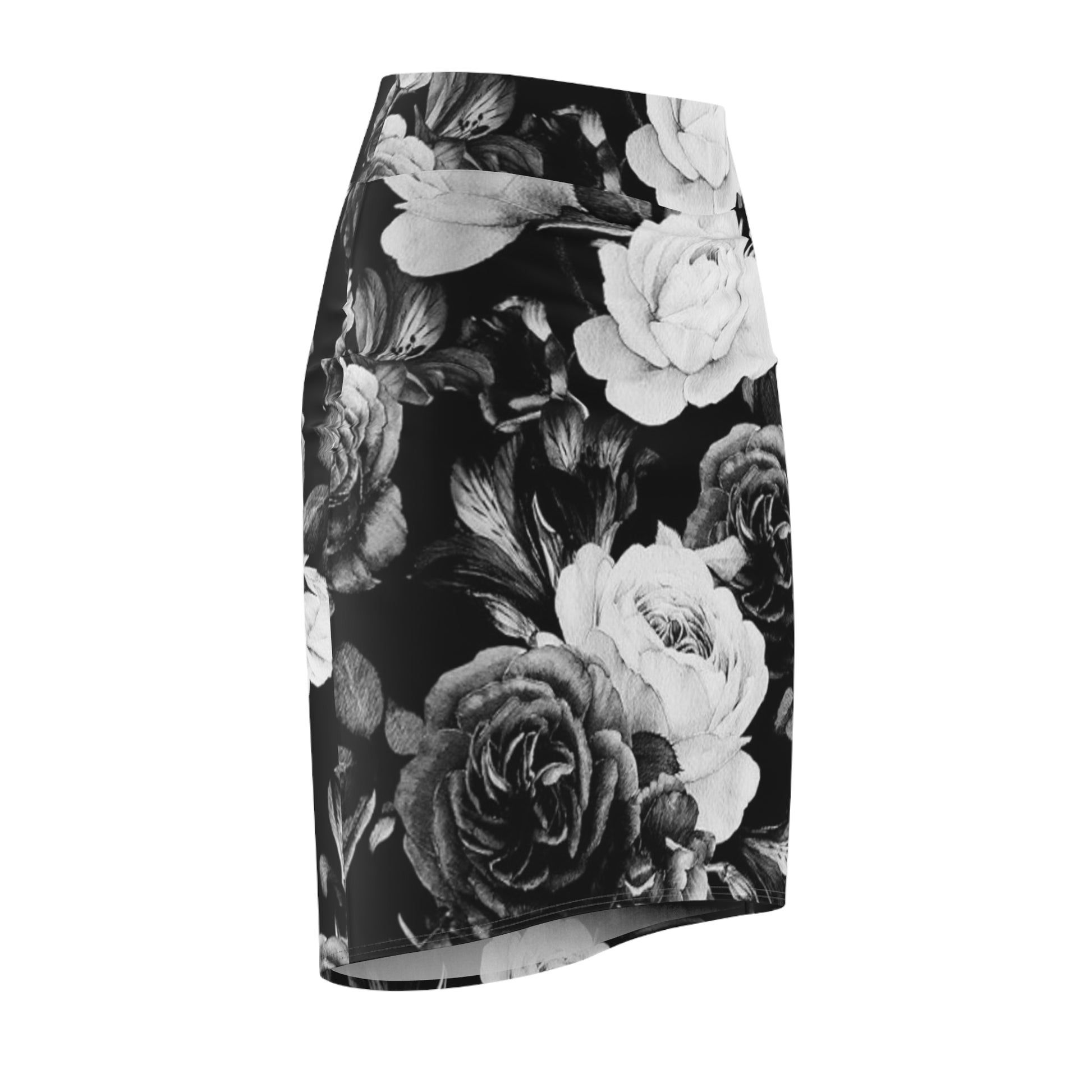Black & White Floral Pencil Skirt