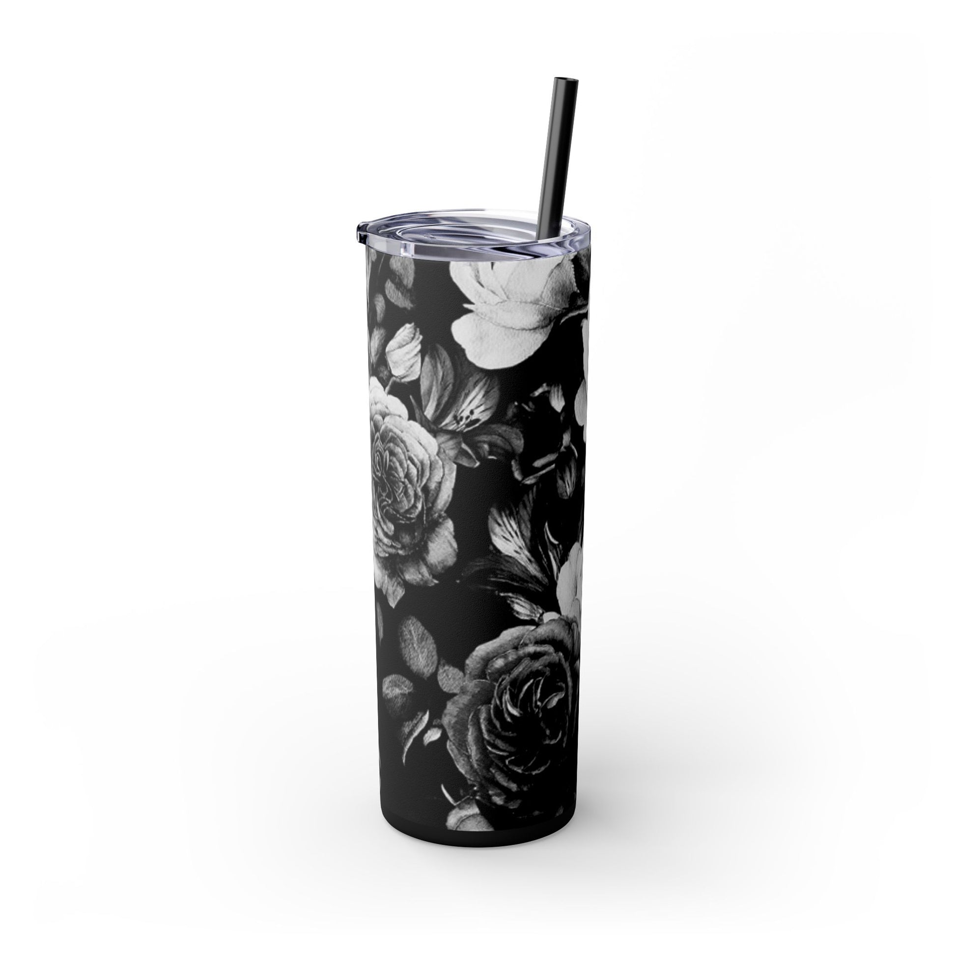 Black & White Floral Skinny Tumbler – Durable Stainless Steel 20 oz