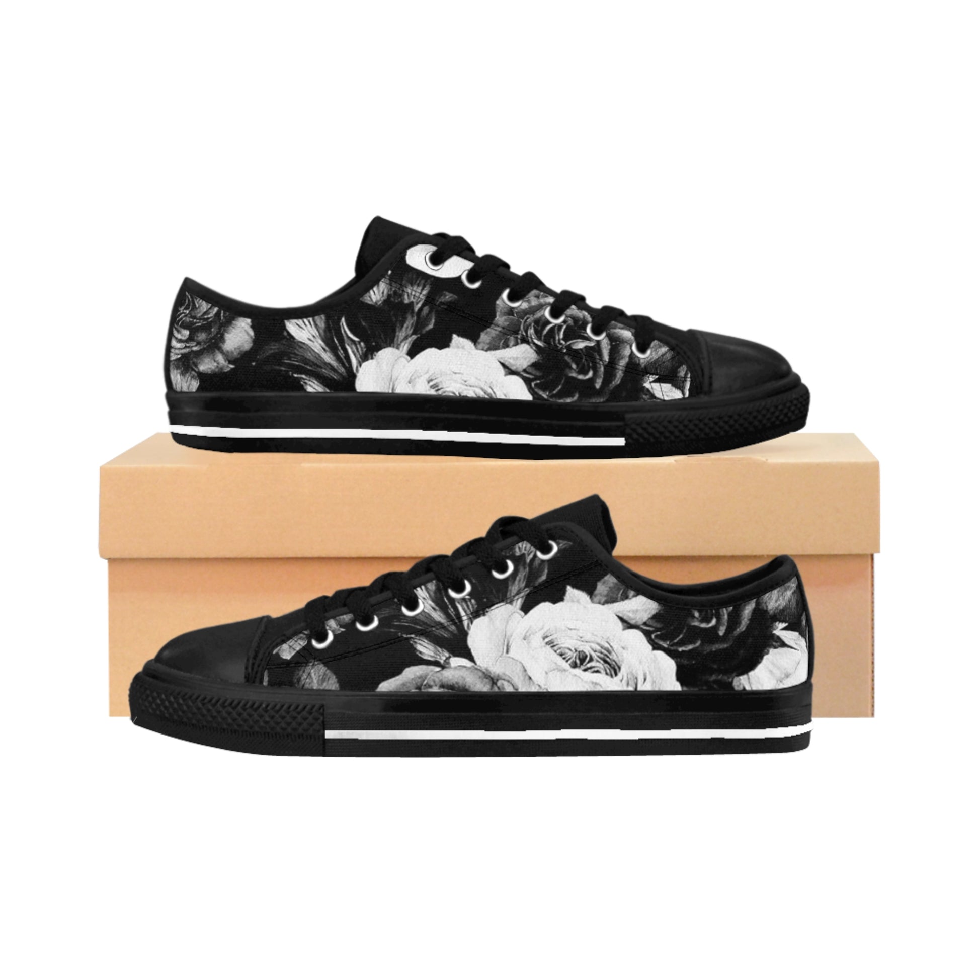 Black & White Comfortable Floral Sneakers