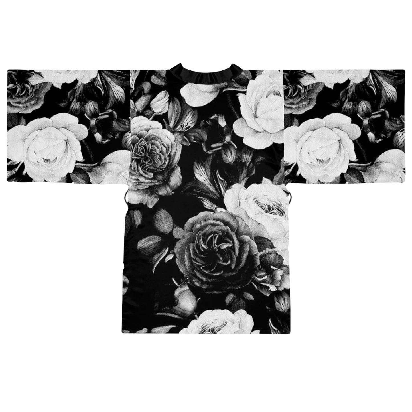 Black & White Floral Japanese Style Kimono Robe