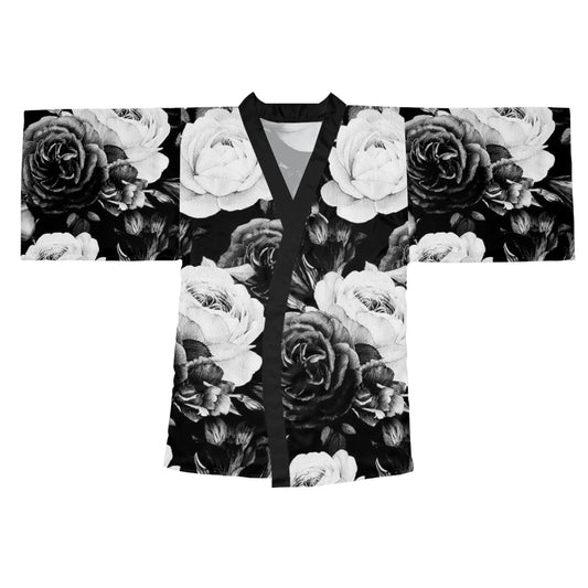Black & White Floral Japanese Style Kimono Robe