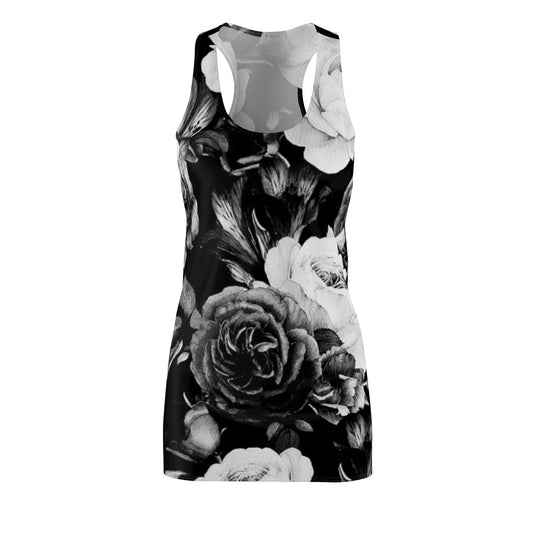 Black and White Floral Design Racerback Dress