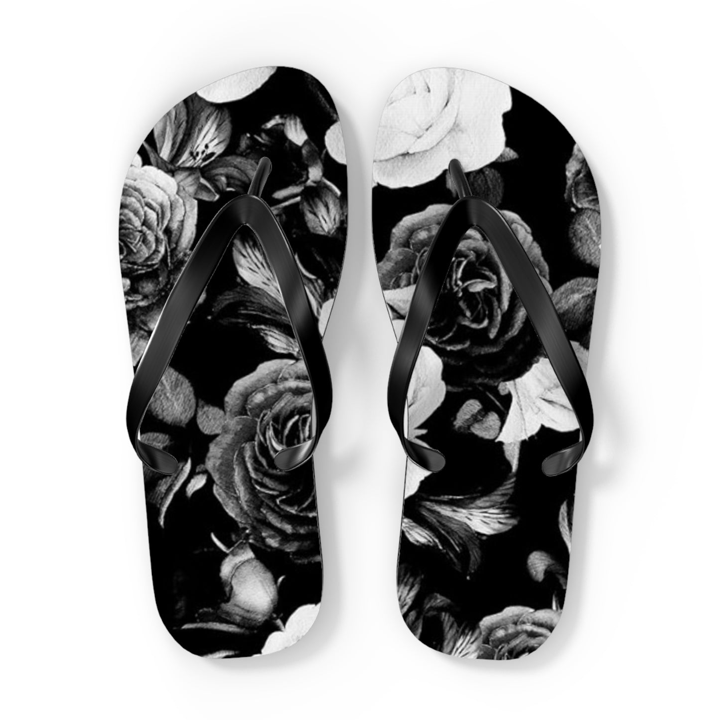 Black and White Floral Design Flip Flops