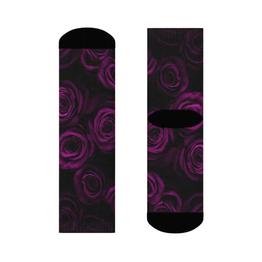 Dark Purple Roses Crew Socks