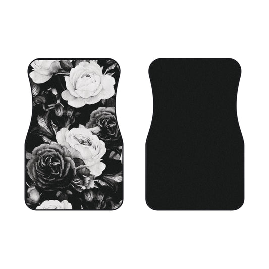 Black and White Floral Design Car Mats (2x Front)