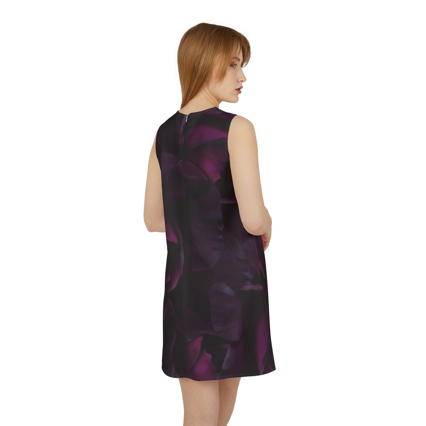 Dark Purple Floral Sleeveless Dress