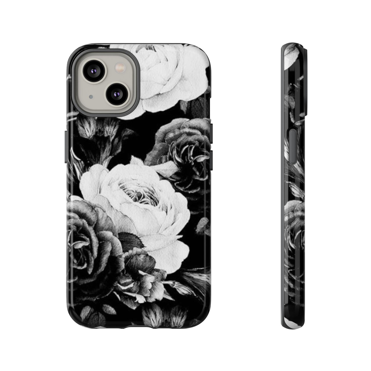 Black and White Floral Tough Phone Case