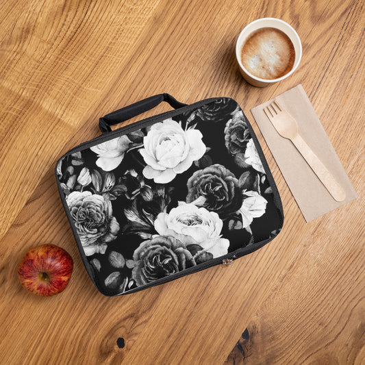 Black & White Floral Lunch Bag